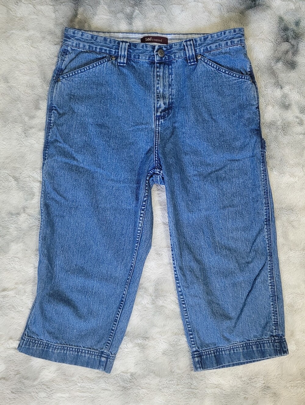90s Vintage Lee Riveted Carpenter Capri Jeans Utility Cropped Pants Gorpcore 12